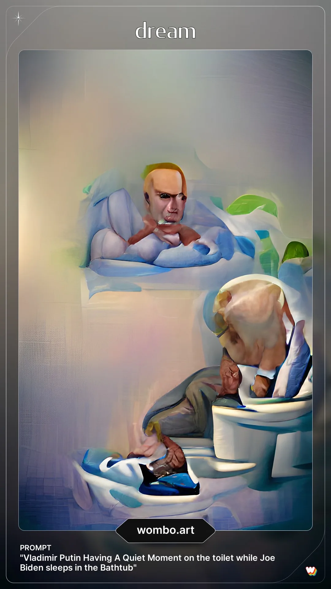 Vladimir Putin having a quiet moment on the toilet while Joe Biden sleeps in the bathtub