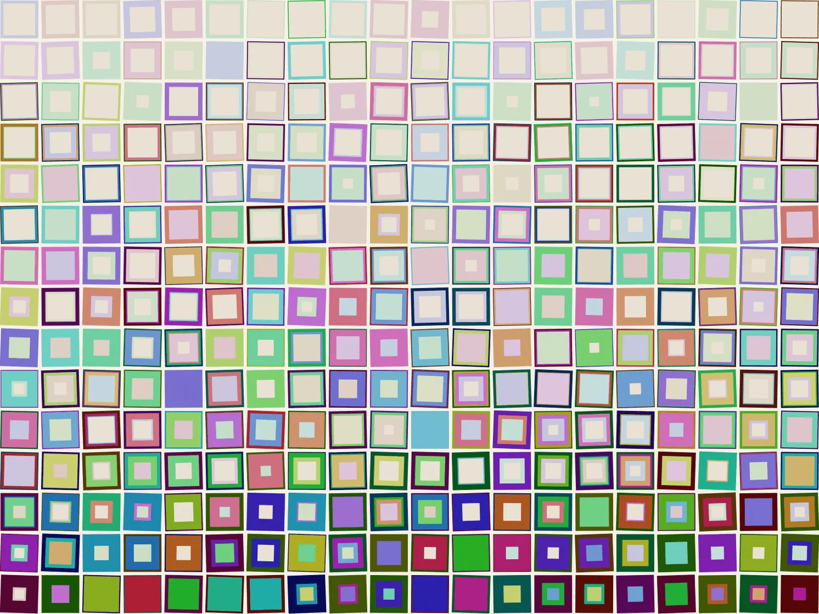 The wall of 480 occupations, each a square in its own palette