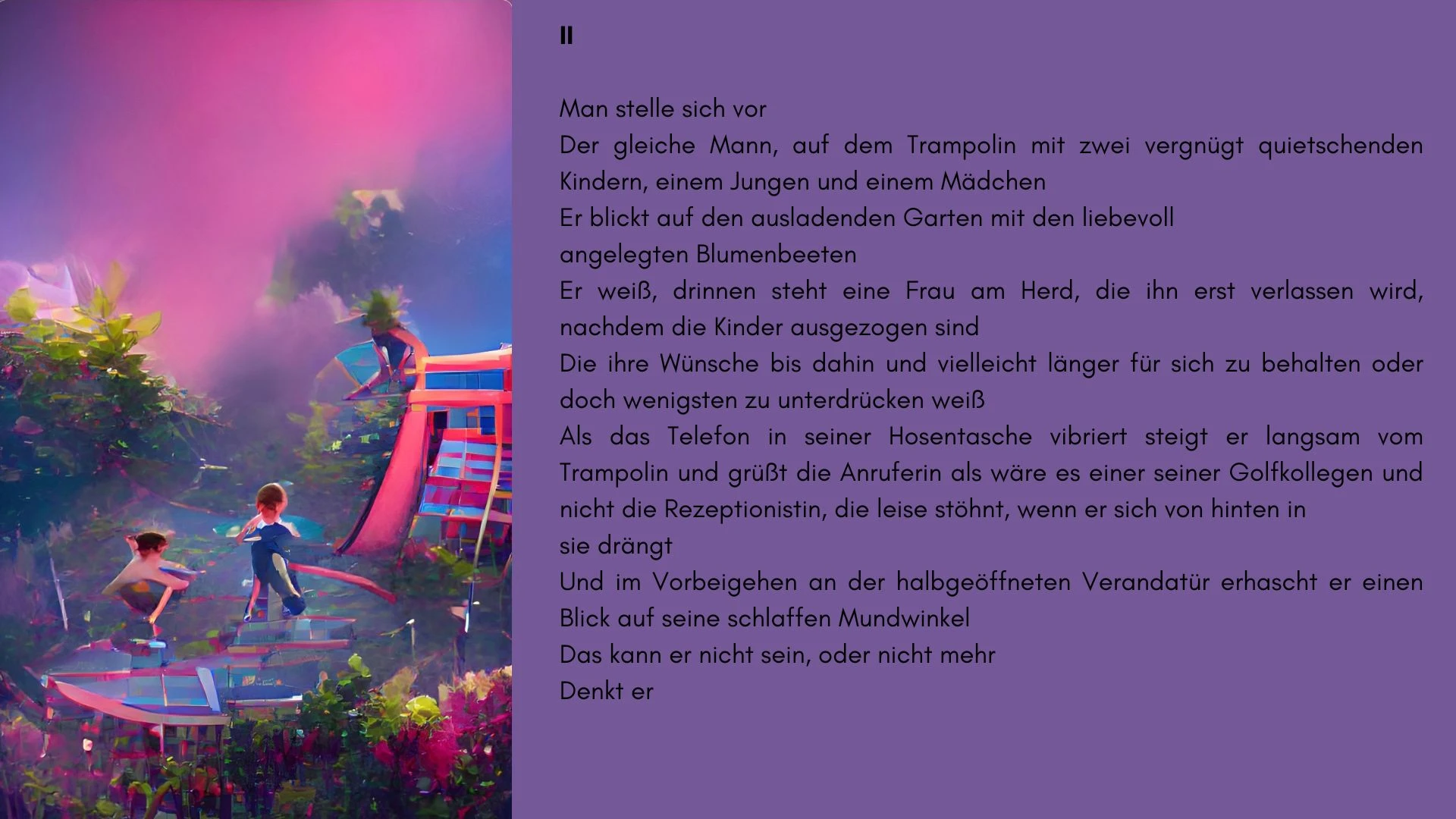 The image panel from the 2022 Act II spread: a vivid purple and pink garden scene.