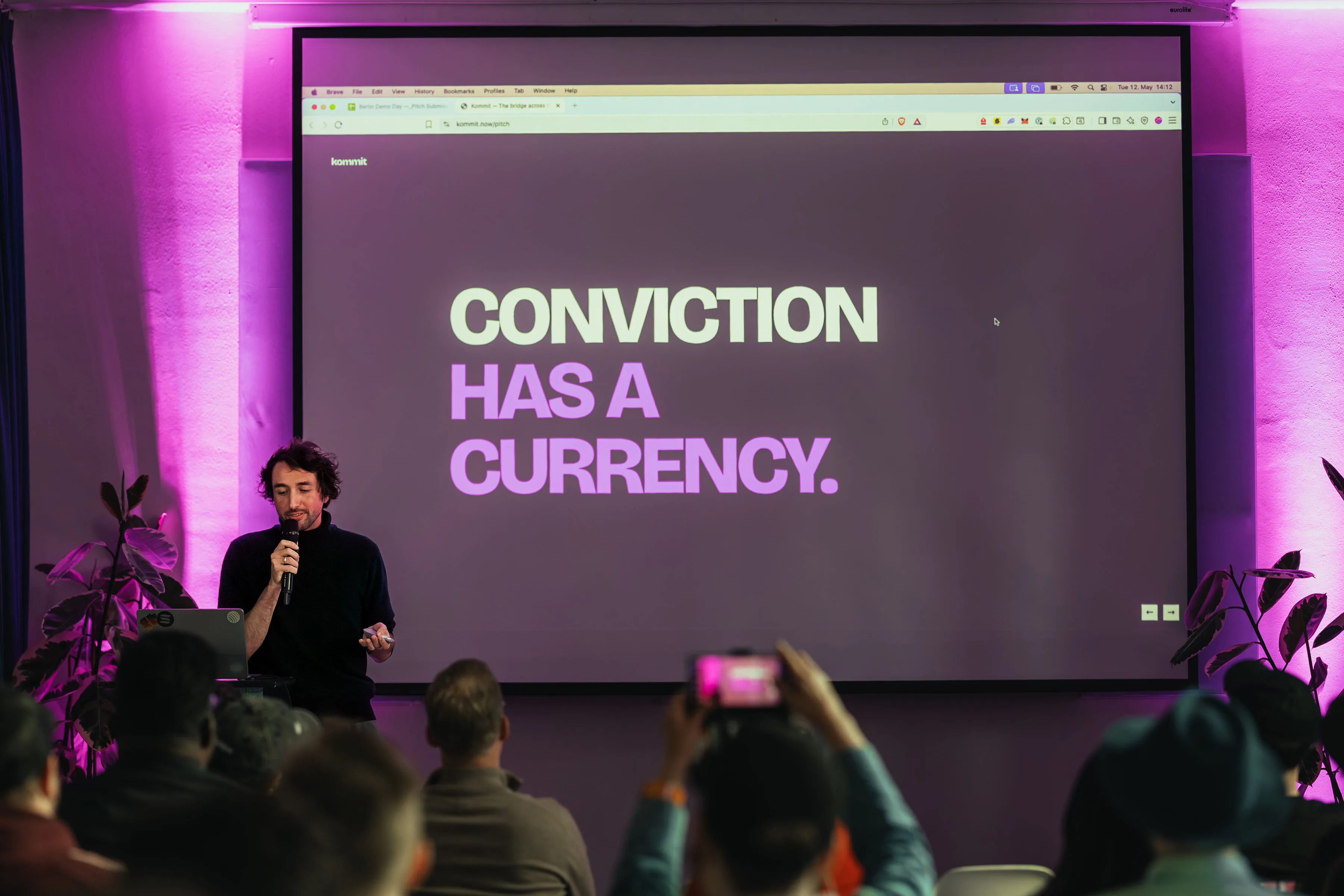 Kommit pitch — the slide reads Conviction has a currency.